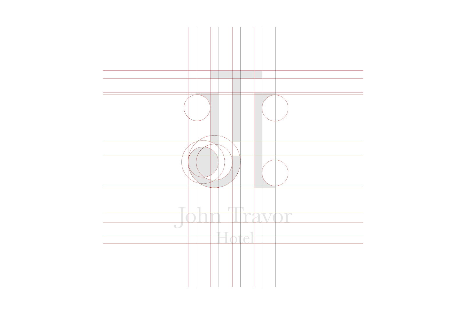 griglia di costruzione del Logo di John Travor Hotel realizzato da SEBA! grafico di Gravellona Toce nel VCO