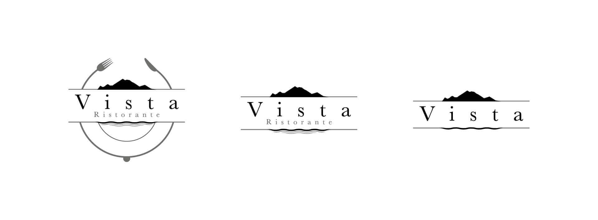 Logo e brand identity di Vista Ristorante a Stresa realizzato da SEBA! grafico di Gravellona Toce nel VCO di diverse versioni di logo