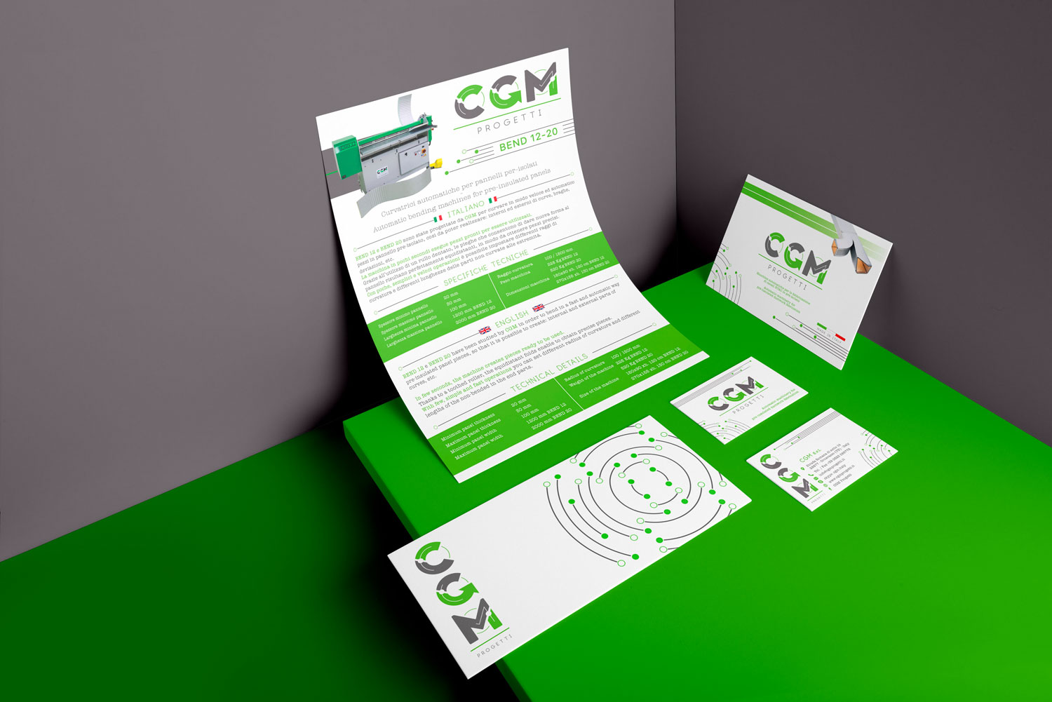 Logo e brand identity di CGM Progetti realizzato da SEBA! grafico di Gravellona Toce nel VCO di carta intestata, busta da lettere e portfolio