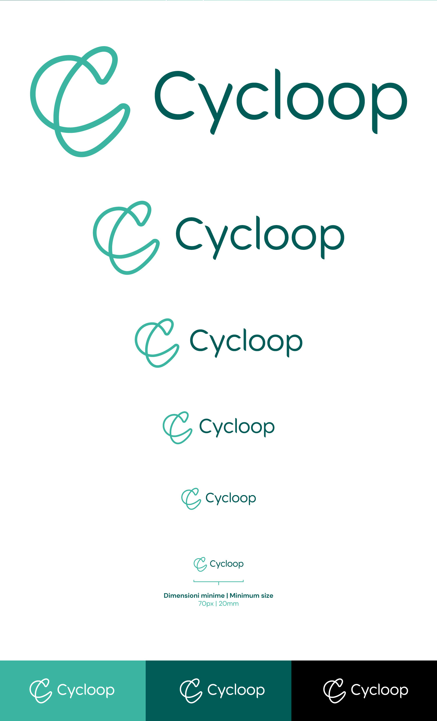 Logo e brand identity di Cycloop realizzato da SEBA! grafico di Gravellona Toce nel VCO delle varie dimensioni e versioni di logo