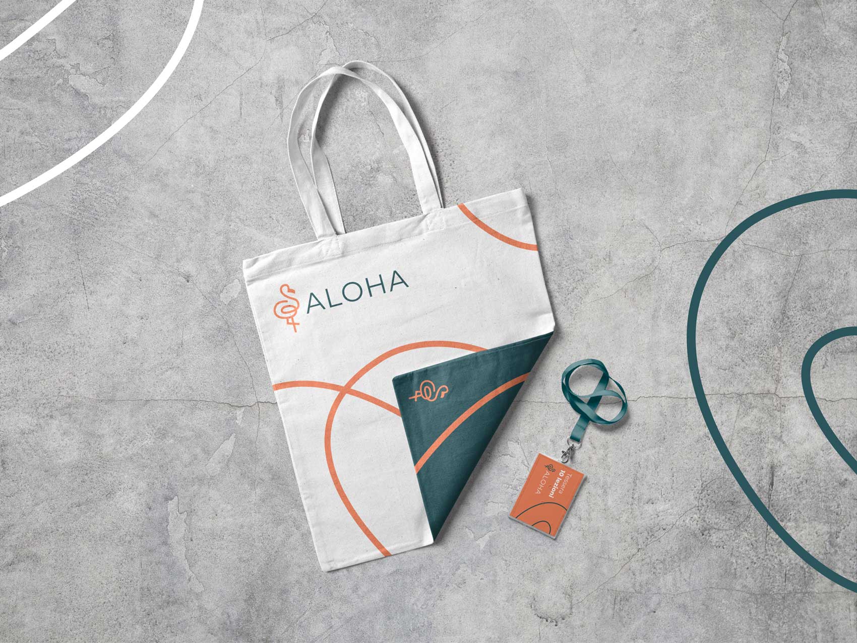 Logo e brand identity di Aloha realizzato da SEBA! grafico di Gravellona Toce nel VCO della borsa e del tesserino