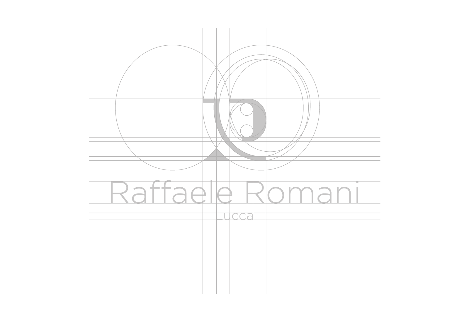Logo e brand identity di Raffaele Romani realizzato da SEBA! grafico di Gravellona Toce nel VCO della griglia di costruzione